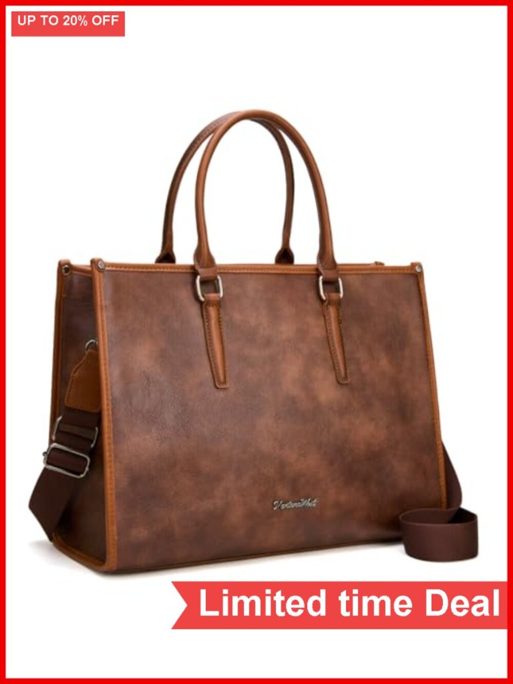 Vegan Leather Laptop Tote Bag for Women 15.6" Business Office Work Briefcase